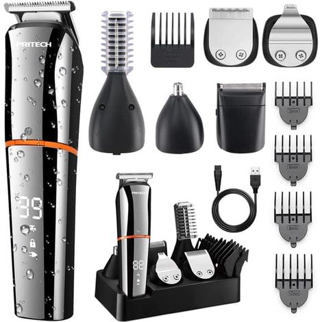 KLVGTIFS PU - Tondeuse à barbe, kit 6 en 1, tondeuse à cheveux électrique, tondeuse nez sans fil, tondeuse de soin pour homme pour barbe, tête, visage et corps, étanche. (1/5)
