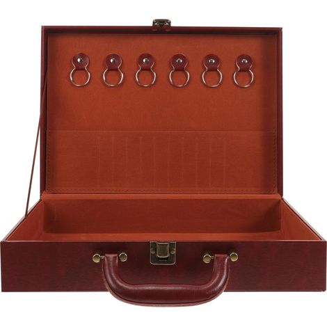 Boîte à Clés en Cuir PU Rouge Marron Moyen Grosse Capacité Organisateur Portable pour Documents et Clés Étui de Rangement Compact pour Maison et Bureau Boîtier de Rangement (1/5)