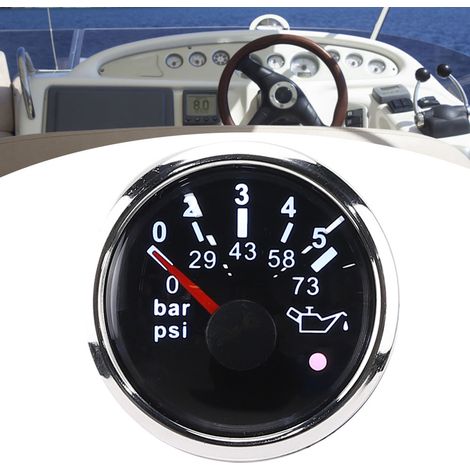 Öldruckmesser (52 mm/2 Zoll, Schutzart IP67), 0–5 bar (0–73 psi), mit intelligentem Alarm für Autos, Yachten und Boote, schwarzes Zifferblatt (1/5)