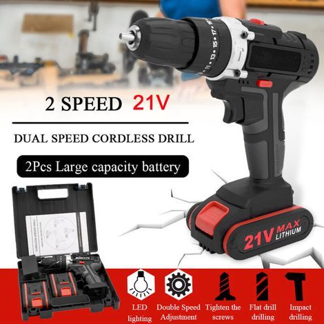 Perceuse Visseuse Sans Fil 21V, Visseuse Devisseuse avec 2batteries & Chargeur, 28N.m Perceuse Percussion, 1450rmp,2Vitesses, LED, Perceuse Visseuse pour la Bricolage (1/4)