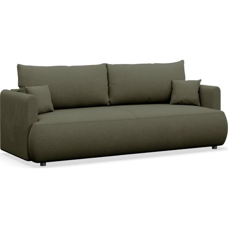Selsey Ovo Mini – 3-Sitzer Schlafsofa mit Bettkasten, Olivgrün, Chenille Easy Clean