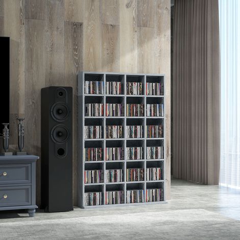 Meuble de rangement multimédia 456 CD/ 336 DVD - bibliothèque en bois avec étagères réglables. 89 x 130.5 cm. gris