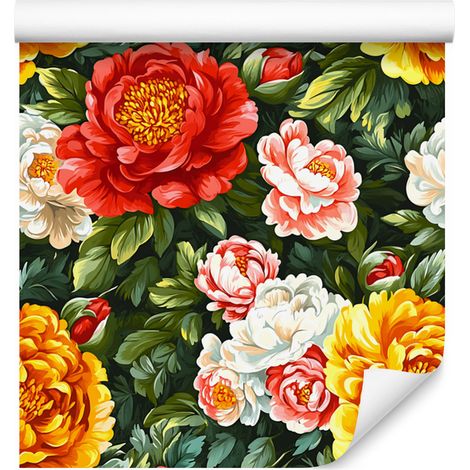 Ästhetische Tapete mit olivgrünen und goldenen Blumen für Wohn- und Schlafzimmer, 50 x 1000 cm (1/5)