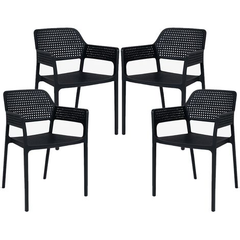 Set 4 Sedie Ergonomiche in Polipropilene Nero con Schienale e Seduta Forati (1/5)