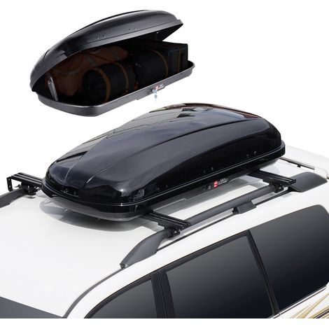 Coffre de Toit 220 L, Porte-Bagages de Toit Coque Rigide en ABS, avec Ouverture Double-Face 2 Sangles Renforcées, Aérodynamique, pour la Plupart des Barres Transversales, Voiture, SUV, Noir (1/5)