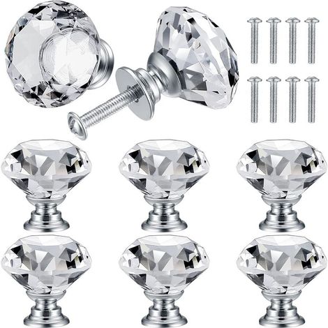 8 Pcs Bouton de Porte de Cristal, Poignées de Diamant, Poignee de Meuble Diamant, Poignée Boutons Décoration de Armoire, Tiroir, Cuisine Bouton Poignées - 30 mm (1/5)