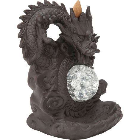 Brûleur d'encens à reflux en forme de dragon, ornement en porcelaine rouge avec éclairage LED créatif, décoration intérieure (1/5)
