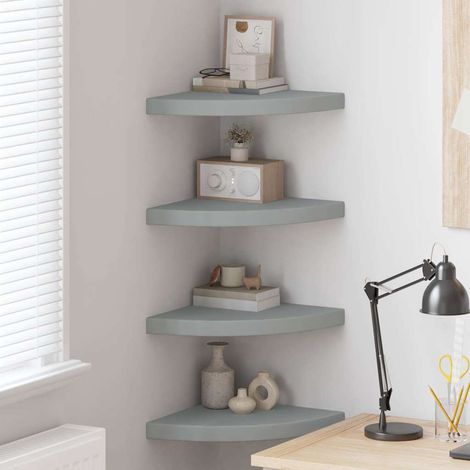 Étagères d'angle flottantes 4 pcs-Étagère murale-Étagère Suspendue gris 35x35x3,8 cm MDF 973221 (1/5)