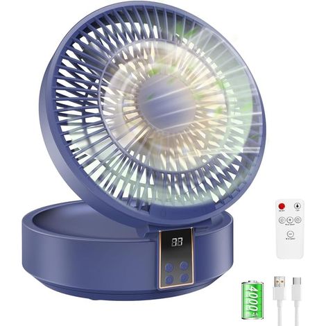 Ventilateur Bureau Silencieux Puissant, USB Rechargeable, Oscillant 120° avec LED, Télécommande et Minuterie, 3 Vitesses (1/5)