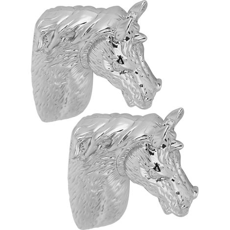 Lot de 2 poignées de porte et tiroir de placard modernes et élégantes, motif tête de cheval, argentées. (1/5)
