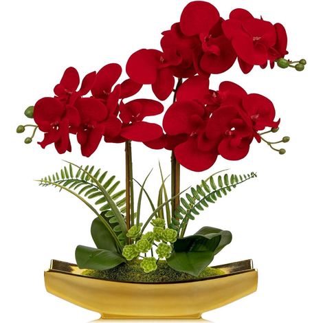 Orchidee Phalaenopsis Künstliche Seide Topf Rot Goldener Topf (1/5)