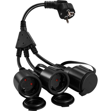 Rallonge d'alimentation avec 3 Prises Multiprise avec Flexible 3 en 1 Schuko Câble de Rallonge Court, Câble d'extension de Contact de Protection, 16A 250V IP44 pour Intérieur Extérieur Maison Bureau (1/5)