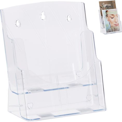 Relaxdays Prospectus Holder A4 / DIN Long, 2 Tiers, Acrylic, Flyer Display, Table, Wall, HWD: 27.5x24x15cm, Transparent (1/5)