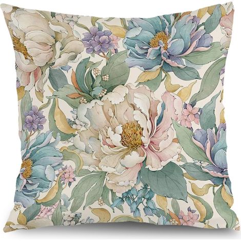 Housse de coussin patio fleurs, décoration chaise banc jardin,50×50cm (1/5)