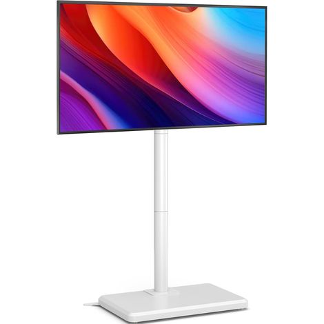 Meuble TV au Sol avec Support pour téléviseurs de 26 à 60 Pouces pesant jusqu'à 77 LB, Meuble TV pivotant et inclinable à Hauteur réglable avec Base en Bois, Blanc (1/5)