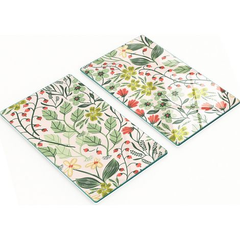 Tablas de cortar de cristal para cocina con estampado de plantas veraniegas, 2 x 30 x 52 cm. (1/5)
