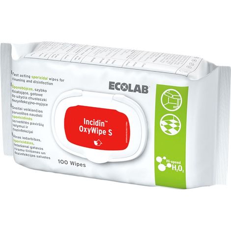 Toallitas sin alcohol para limpieza y desinfección de superficies Incidin OxyWipe S 100 uds flowpack (1/2)