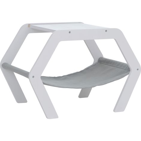 Katzenbett HHG-789, Plattform Haustierliege Katzenmöbel Ablage, Holz MVG 41x59x39cm weiß, Hängematte grau (1/5)