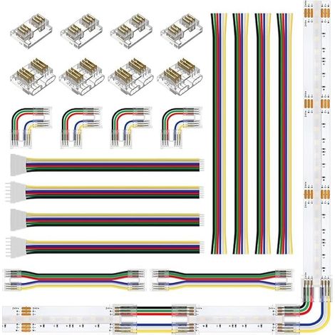 FCOB RGBCCT 6 Pin 12 mm Kit de connecteurs pour bande LED en L Ensemble complet avec double extrémité Carte à Carte Fil Câbles 15cm 24AWG 6 4 15 cm