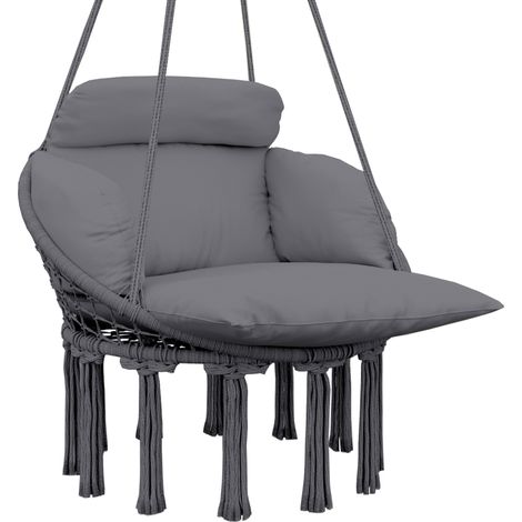 Hanging Chair Outdoor Hammock Chair with Soft Cushion, Cotton Rope Boho Style Swing Chair, Hanging Garden Swing Seat for Indoor Outdoor, Dark Grey (1/5)