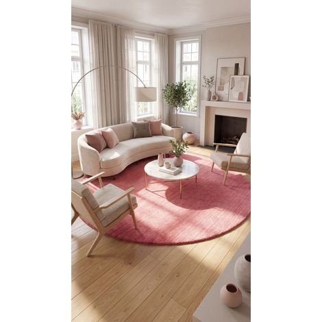 Tapis Gabbeh tissé Tapis Uni - Tapis en laine  - 150x150cm, Round - 100% Laine vierge - Tissé main - Rose
