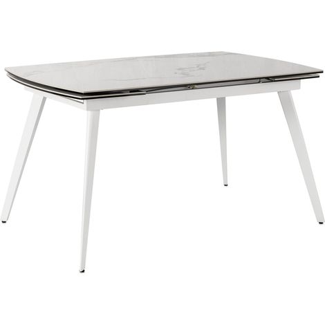 Tavolo Allungabile 140/170/200x90x76 cm in Metallo con Top in Ceramica su Vetro Bianco