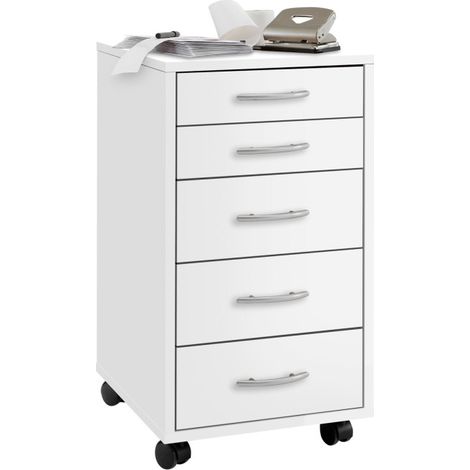 Caisson de Bureau 5 Tiroirs "Dydre" 63cm Blanc (1/3)