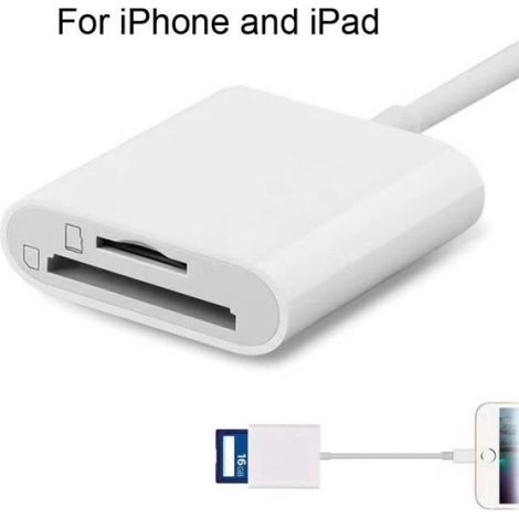 Lecteur De Carte TF - Interface Lightning - Compatible iPhone iPad iOS - Supporte Cartes SD et TF Jusqu'à 256 Go - Blanc (1/4)