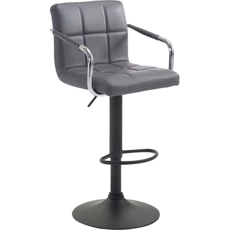 Taburete de bar reposapiés en sintético gris patas trompeta en metal negro mate TDB10532