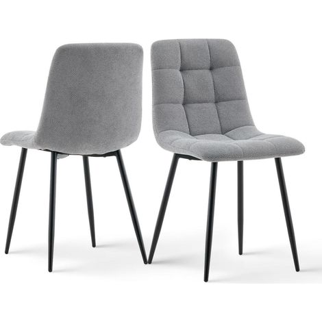 Esszimmerstühle 2er Set Chenille Dunkelgrau, Gepolstert mit Metallbeinen (1/5)