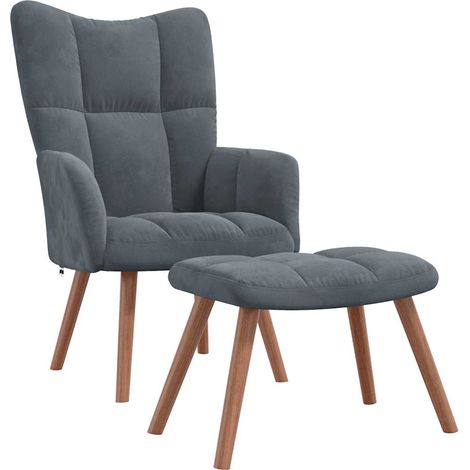 Sillón lounge de diseño moderno con reposapiés en terciopelo gris oscuro DEC026523 (1/5)