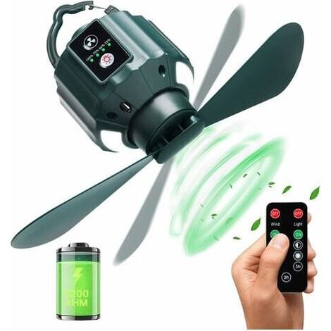 Camping-Deckenventilator, 5200 mAh, USB wiederaufladbar, tragbarer Zelt-Deckenventilator mit Fernbedienung, Camping-Ventilator, Reisen, Angeln, Wandern, Grillen FLITI (1/4)