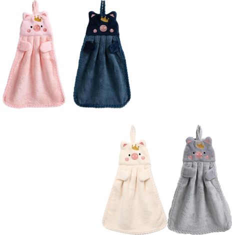 Lot de 4 serviettes bain brodées cochons . absorbantes en matière synthétique avec boucle suspension (1/5)