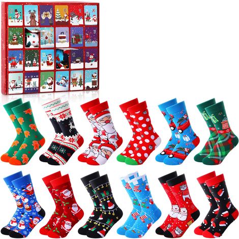 Calendrier de l'Avent 2025 : 24 paires de chaussettes fantaisie unisexes pour un compte à rebours de 24 jours jusqu'à Noël, cadeau pour adultes et petits présents pour les fêtes de Noël