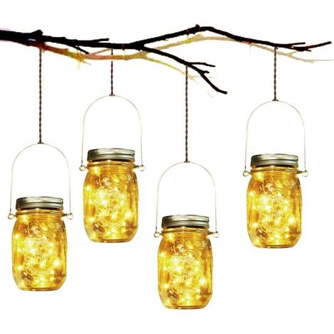 Lumière de Jardin Solaire - 4 Pièces Lanterne de Verre Solaire Imperméable Mason Jar Lanterne Jardin Exterieur pour Décoration de L'éclairage Intérieur Extérieur Chambre Maison Noël (4 Pièces) (1/5)