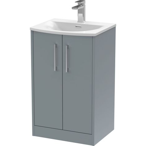 Winshill Contemporary 2 Door Floor Standing Vanity Unit with Curved Basin, Grey, 500mm (1/4)