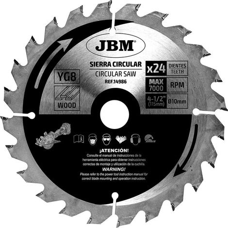 Lama per sega circolare jbm 24t 115mm carburo tungsteno