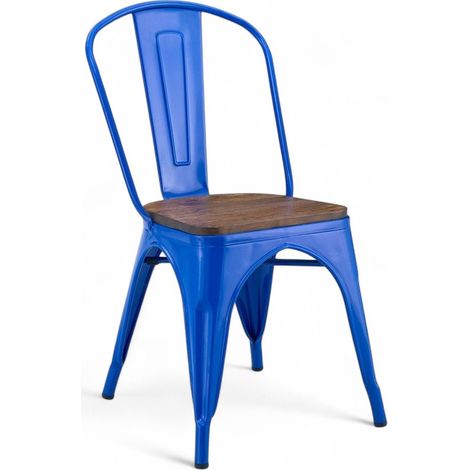 ORION91oficial® - Silla Acero BETA EDITION Azul y Asiento Madera Apilable (85x43x45 cm) Estilo Industrial, Comedor, Hostelería, Oficina, Salón, Teletrabajo, Cocina - spaziOrion91 - Unidad (1/5)