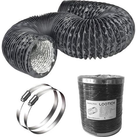 Flexible Ventilation Duct, Diameter 127mm, Length 2.5m, Made of Aluminium and PVC, with 2 Hose Clamps, For Kitchen and Bathroom (1/5)