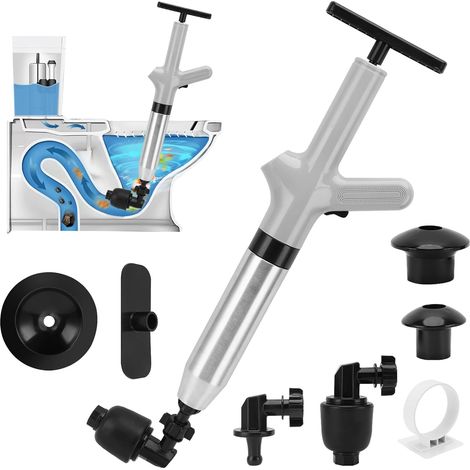 Déboucheur de Toilette à Air Comprimé, Déboucheurs Ventouses avec Baromètre, Ventouse Deboucheur WC avec 3 Têtes de Piston et Gonfleur, Débouchage pour Toilette, Évier, Baignoire(Gris) (1/5)