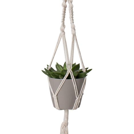 artevasi© MAKRAMEE Blumenampel 2-fach Halter Double Weiß 120 cm (1/2)