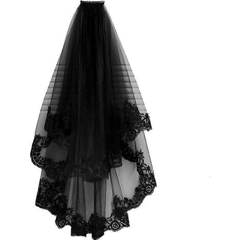 Voile court en dentelle style rétro pour Halloween (noir)-130x80cm-Black