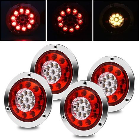 Feu arrière de camion, rond 19 LED arrêt de frein de remorque tourner les feux arrière 4PCS étanche bicolore feu arrière indicateur de lampe 12V 24V (1/4)