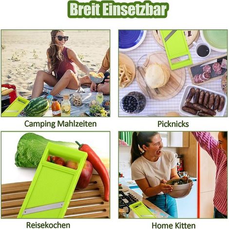 Cortador de alimentos reutilizable de acero inoxidable - Cortador manual tipo mandolina - Zanahorias, pepinos, queso y más - Verde (1/4)