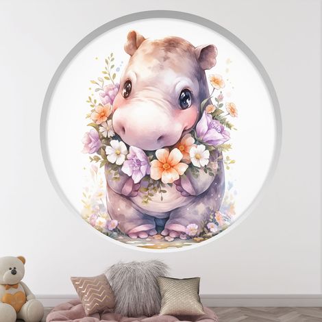Stickers Trompe l'oeil Arche ronde Enfants - Hippopotame - Diamètre 30 cm (1/4)