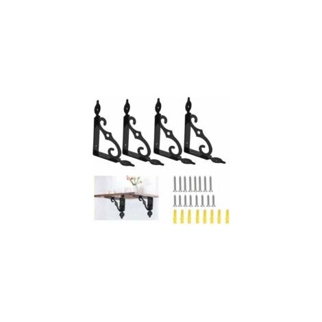 QORVA-4 PCS Supports d'Étagère Triangulaires Équerre de Fixation pour Étagère Noir Équerre pour Étagere Murale en Fer Supports Équerre d’Etagère Robustes Equerre pour Tablette Murale, 140 110mm-Fei Yu