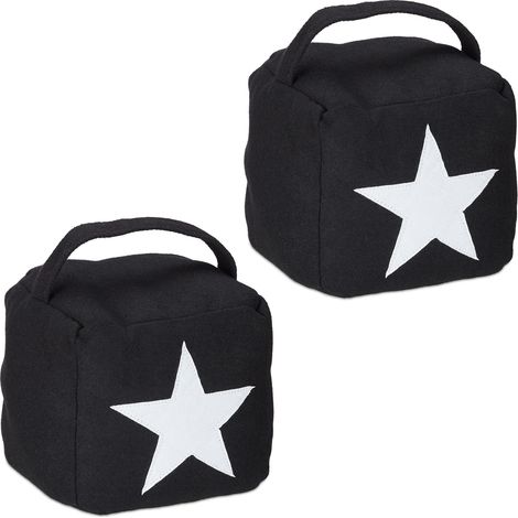 Set of 2 Relaxdays Star Door Stops, Fabric Bumper, Floor Doorstop, Tall, with Handle, HxWxD: 20 x 15 x 15 cm, Black