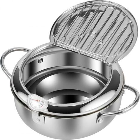 Poêle à Frire en Acier Inoxydable 3,4 L avec Passoire et Thermomètre - JINFGERNE - Idéale pour Fritures, Cuissons Rapides et Entretien Facile