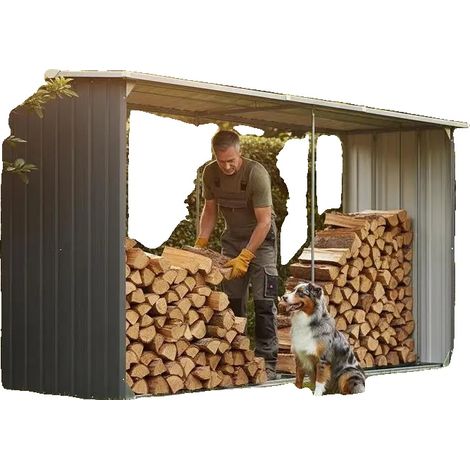 Abri de stockage de bois de chauffage, acier galvanisé, résistant aux intempéries, vert armée (1/2)