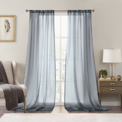 Rideaux en Voile de Polyester Gris Foncé, Translucides et Fluides, Prêts à Poser, Lot de 2 Panneaux (132 x 275 cm), pour Salon, Villa et Petit Appartement-lsw